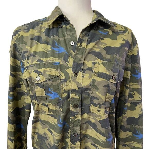 Zadig & Voltaire Iconic Green Camouflage Medium Print Long-Sleeve Button-Down To - Picture 2 of 12